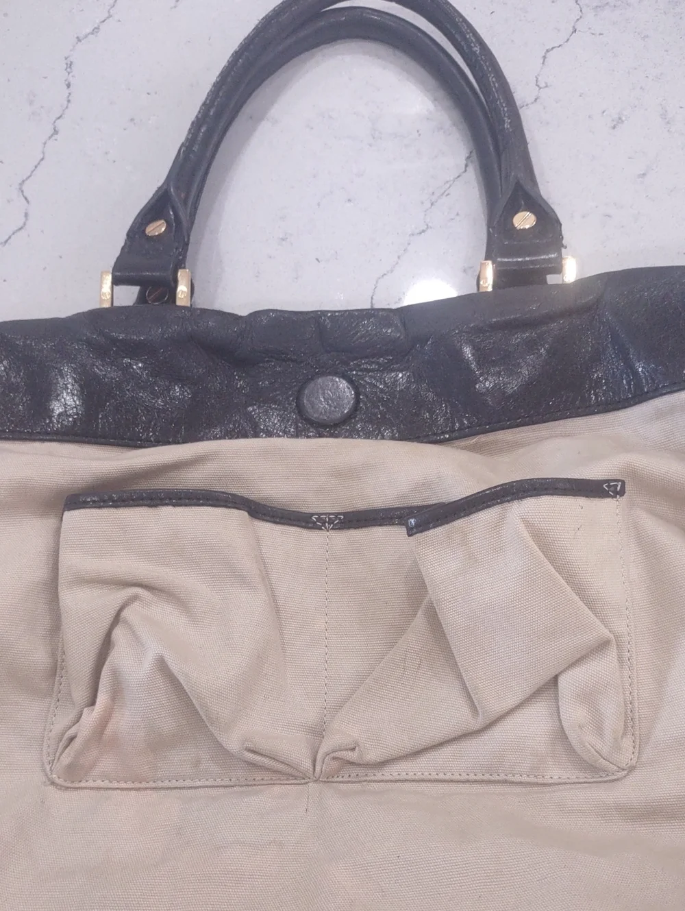 Tory Burch Black Leather Tote with Gold Tone Metal Chain Strap 